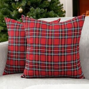 Festive Tartan Plaid Holiday Pillow Covers Size 26X 26